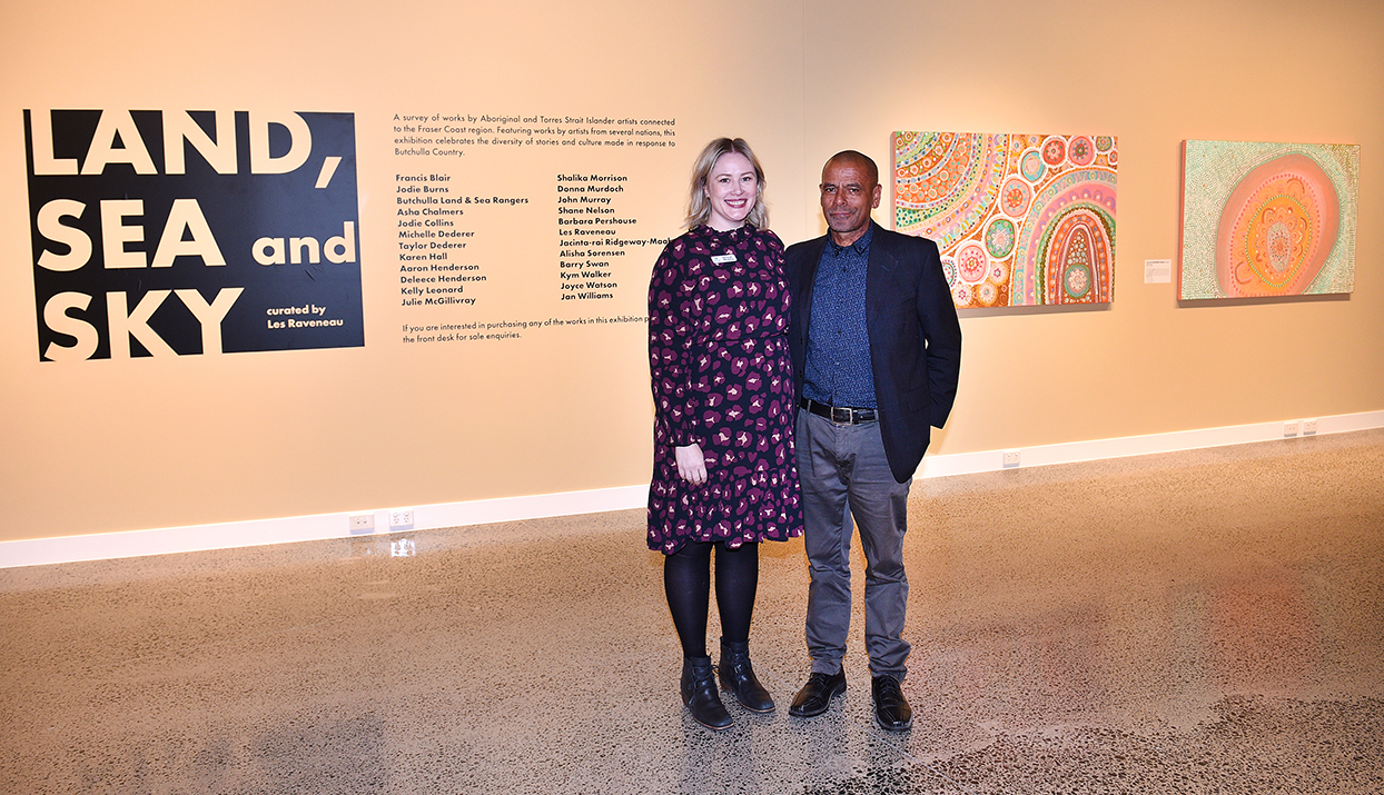 Gallery Director Ashleigh Whatling and Les Raveneau, Curator of Land, Sea and Sky.